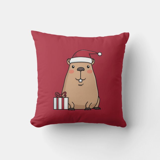Santa Capybara Holiday Fun Throw Pillow (Front)