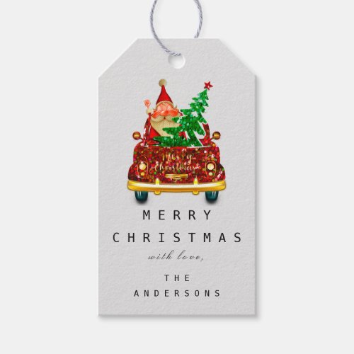 Santa Car Red Gold Merry Christmas Happy  From  Gift Tags