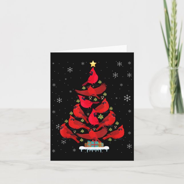 Santa Cardinal Bird Christmas Tree Christmas Light Card (Front)