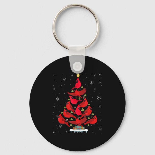Santa Cardinal Bird Christmas Tree Christmas Light Keychain (Front)