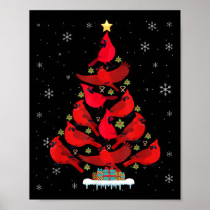 Santa Cardinal Bird Christmas Tree Christmas Light Poster