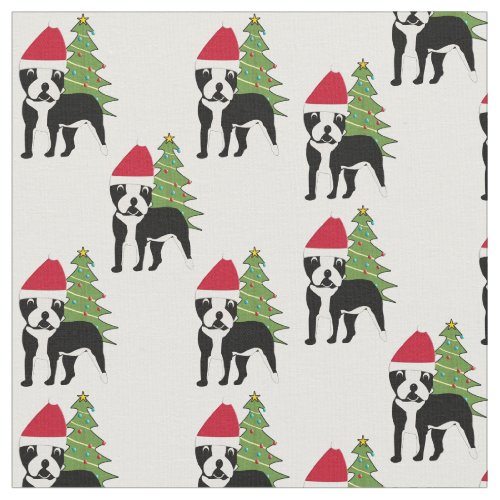 Santa Cartoon Boston Terrier Fabric