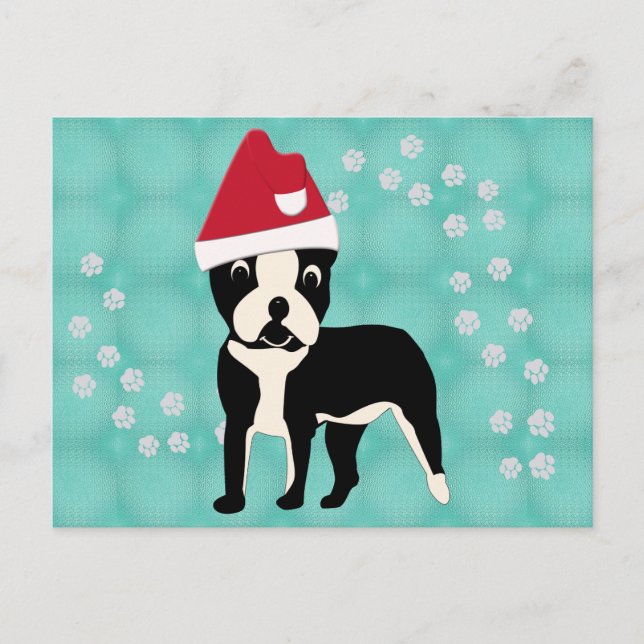 Santa Cartoon Boston Terrier Postcard (Front)