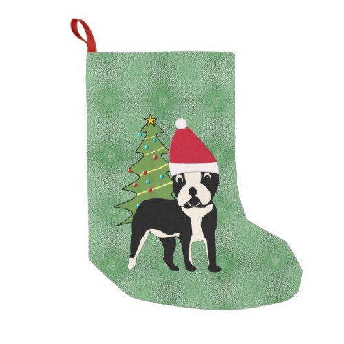 Santa Cartoon Boston Terrier v2 Small Christmas Stocking