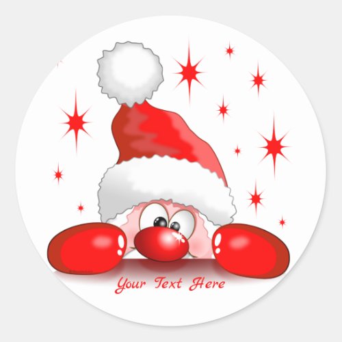 Santa Cartoon Cute Peeking Character  BluedarkArt Classic Round Sticker