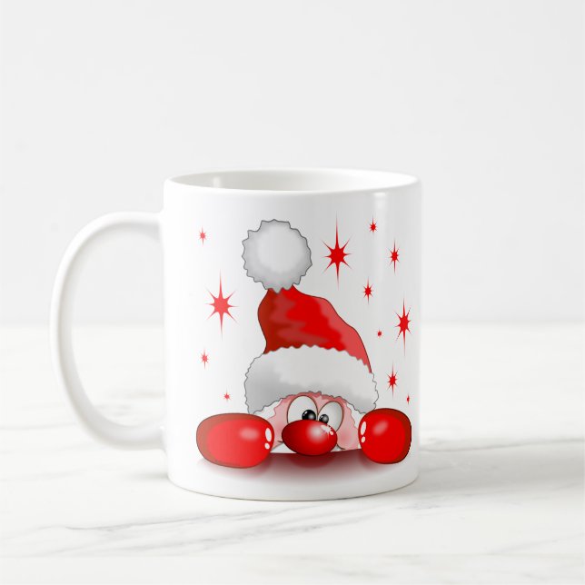 Santa Cartoon Cute Peeking Character © BluedarkArt Coffee Mug (Left)