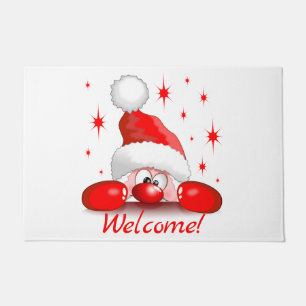 Santa Cartoon Cute Peeking Character © BluedarkArt Doormat