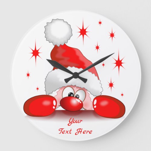 Santa Cartoon Cute Peeking Character  BluedarkArt Large Clock