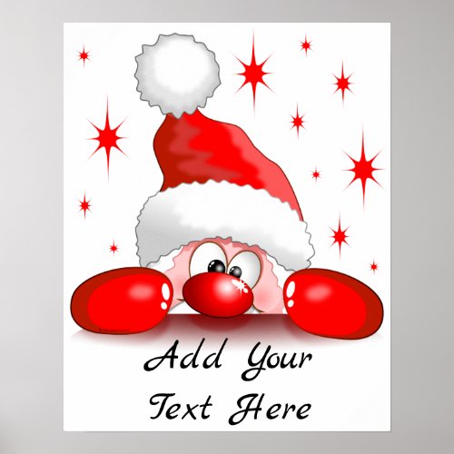 Santa Cartoon Cute Peeking Character  BluedarkArt Poster