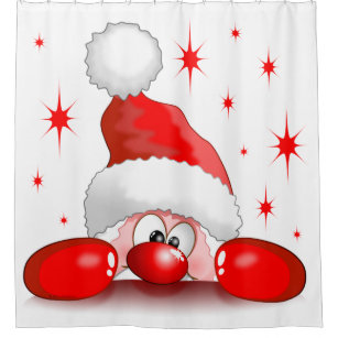 Santa Cartoon Cute Peeking Character © BluedarkArt Shower Curtain