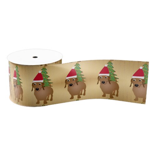 Santa Cartoon Dachshund 2 Grosgrain Ribbon