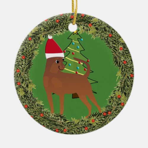 Santa Cartoon Miniature Pinscher _ Red Ceramic Ornament