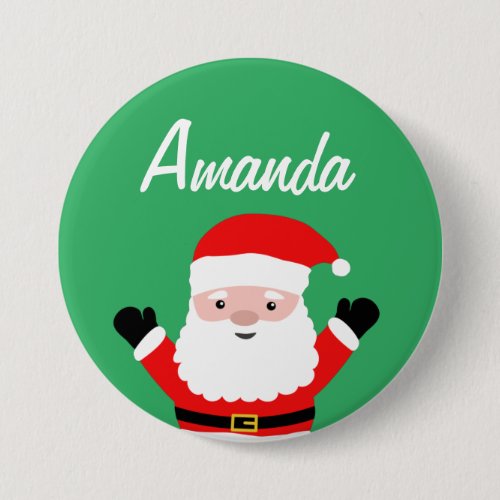 Santa cartoon name button for Christmas party