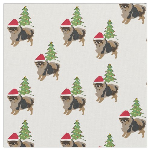 Santa Cartoon Pomeranian Fabric