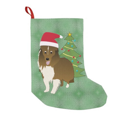 Santa Cartoon Shetland Sheepdog Small Christmas Stocking