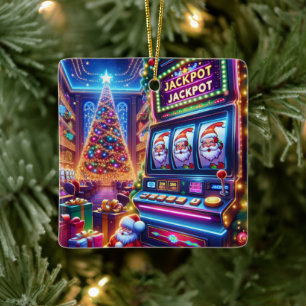 Santa Casino Slot Machine Christmas Ceramic Ornament