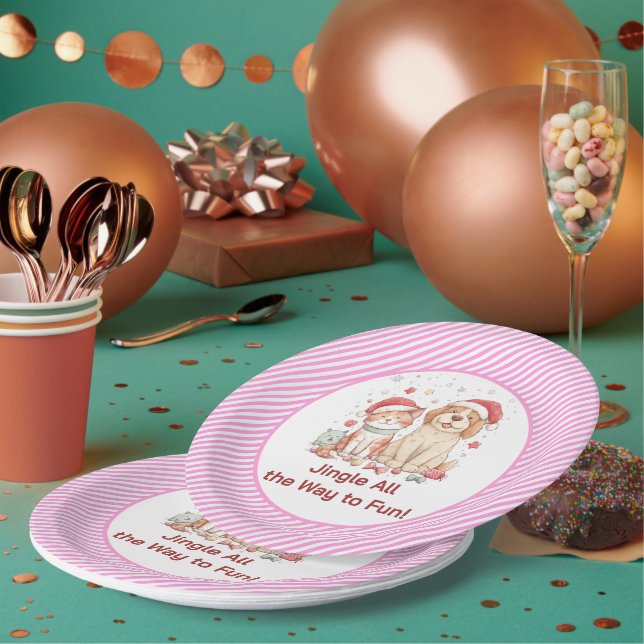 Santa Cat and Dog Friends Paper Plates (Multi)