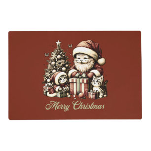 Santa Cat and his little helpers in Vintage style Placemat