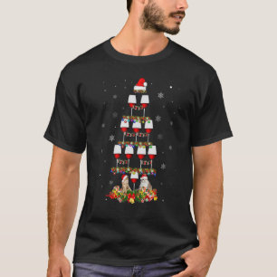 Santa Cat And Wine Glasses Christmas Tree Drinking T-Shirt