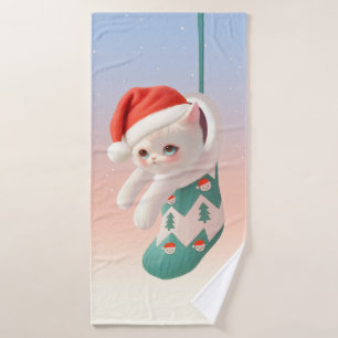 Santa Cat: Bao Bao in Christmas Stocking Art Bath Towel