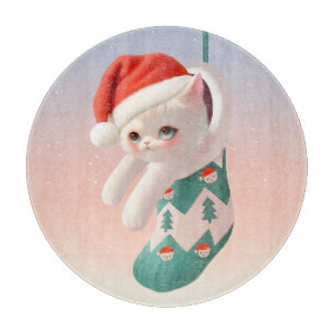Santa Cat: Bao Bao in Christmas Stocking Art Cutting Board