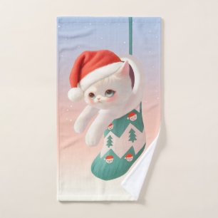 Santa Cat: Bao Bao in Christmas Stocking Art Hand Towel