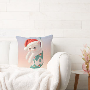 Santa Cat: Bao Bao in Christmas Stocking Art Throw Pillow