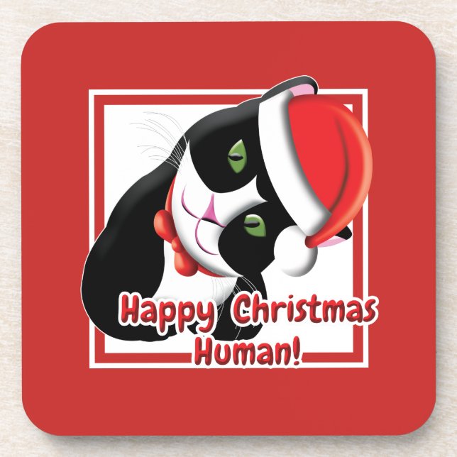 Santa Cat Beverage Coaster (Front)