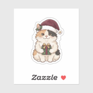 Santa Cat Carrying Christmas Present Sticker