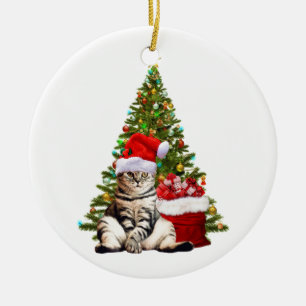 Santa Cat Ceramic Ornament