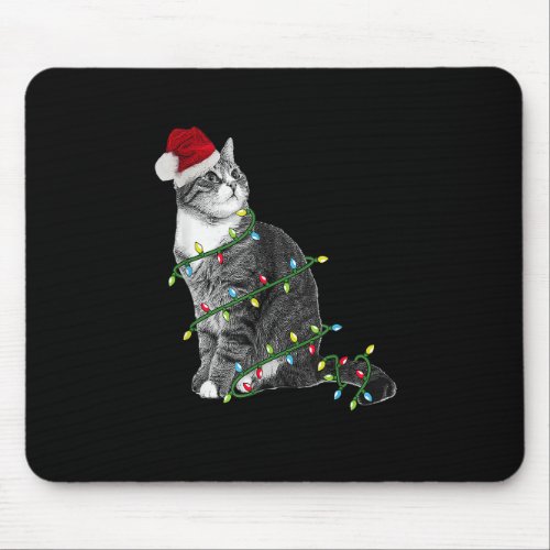 Santa Cat Christmas Funny Kitty Wearing Red Hat An Mouse Pad