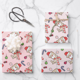 Santa Cat Christmas Pink Pattern Wrapping Paper Sheets