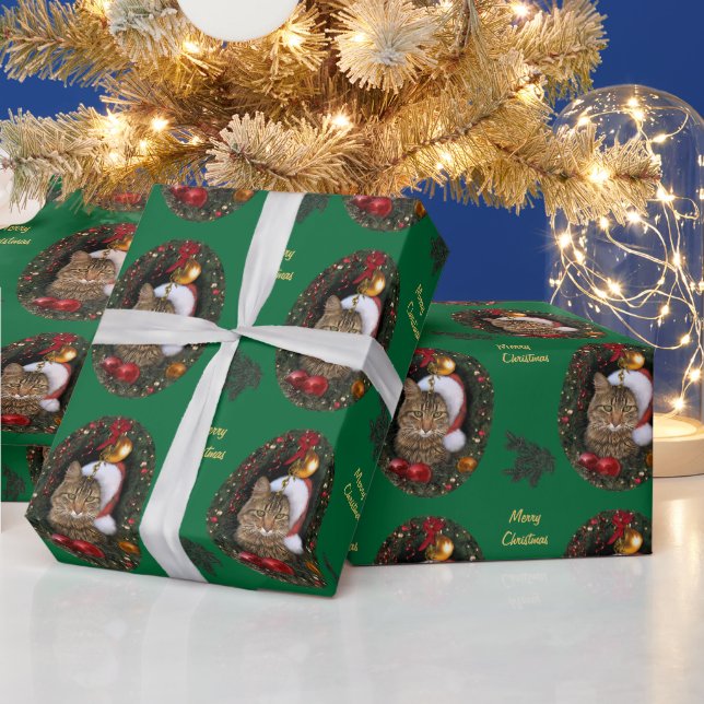 Santa Cat (customizable) Wrapping Paper (Holidays)