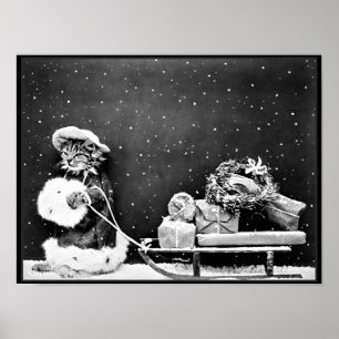 Santa Cat Delivering Christmas Gifts Poster