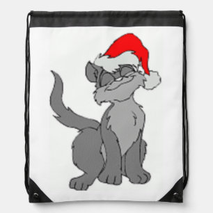 SANTA CAT DRAWSTRING BAG