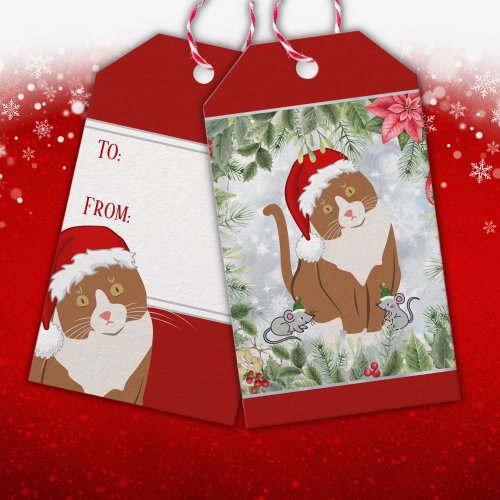 Santa Cat  Elf Mice To  From Gift Tag