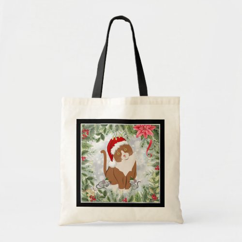 Santa Cat  Elf Mice Tote Bag