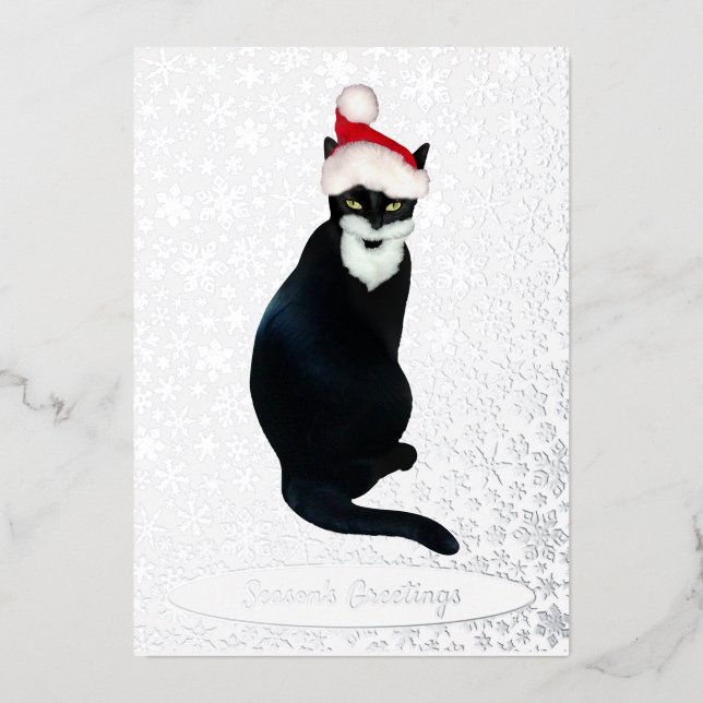 Santa Cat Foil Holiday Card (Front)