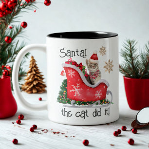 Santa Cat Funny Christmas Humor Watercolor Two-Tone Coffee Mug
