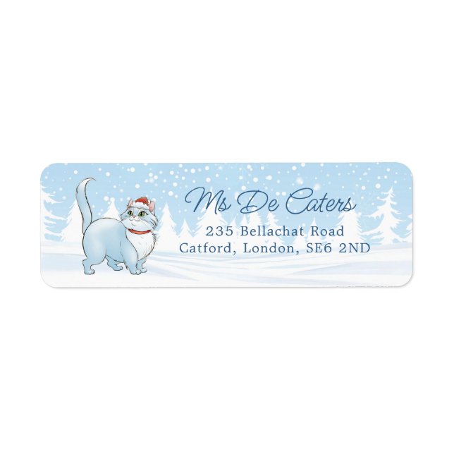 Santa Cat in Winter Wonderland Christmas Label (Front)