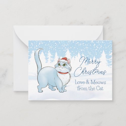 Santa Cat in Winter Wonderland Christmas Note Card