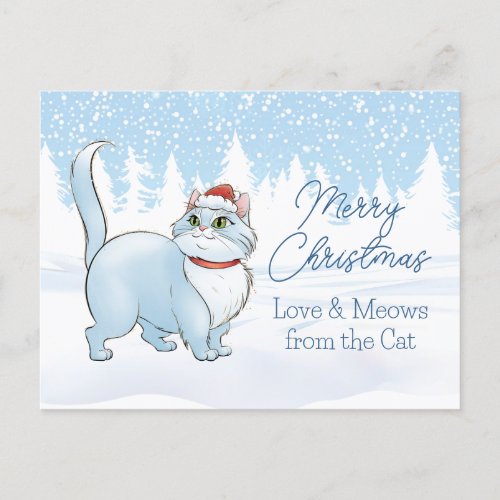 Santa Cat in Winter Wonderland Christmas Postcard