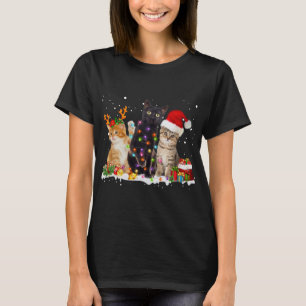 Santa Cat Light Gorgeous Reindeer Pajama Christmas T-Shirt