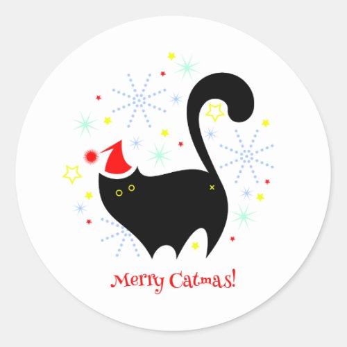 Santa Cat Merry Catmas Christmas Holiday Classic Round Sticker