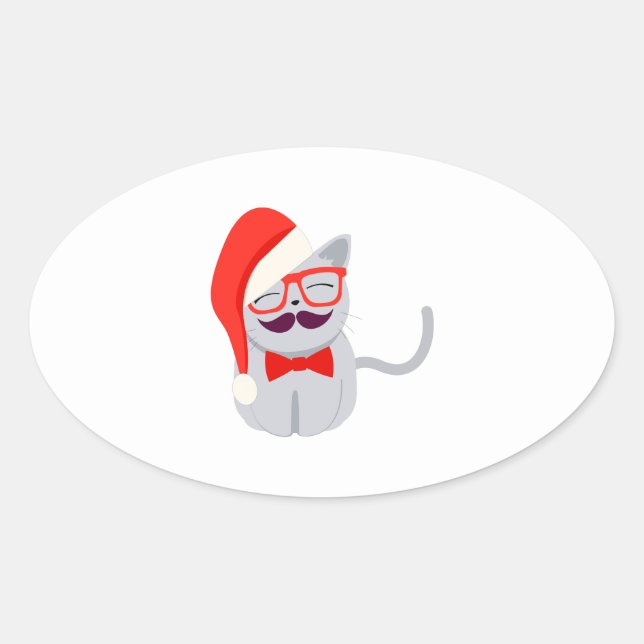 Santa Cat Oval Sticker (Front)