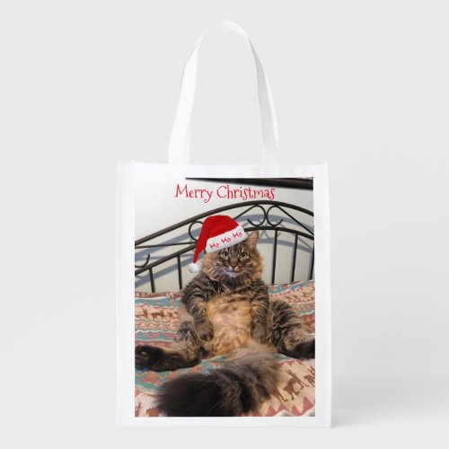 Santa Cat Reusable Christmas Grocery Bag
