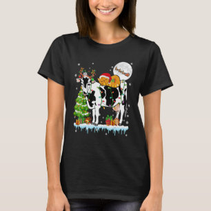 Santa Cat Ridding Reindeer Cow Christmas Tree Farm T-Shirt