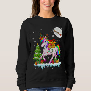 Santa Cat Ridding Reindeer Unicorn Christmas Tree Sweatshirt