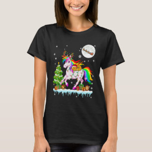 Santa Cat Ridding Reindeer Unicorn Christmas Tree T-Shirt