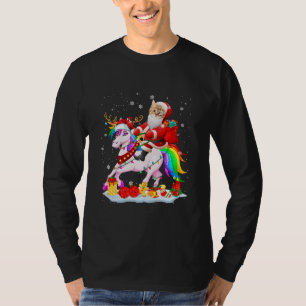 Santa Cat Riding Unicorn Christmas Santa Cat T-Shirt